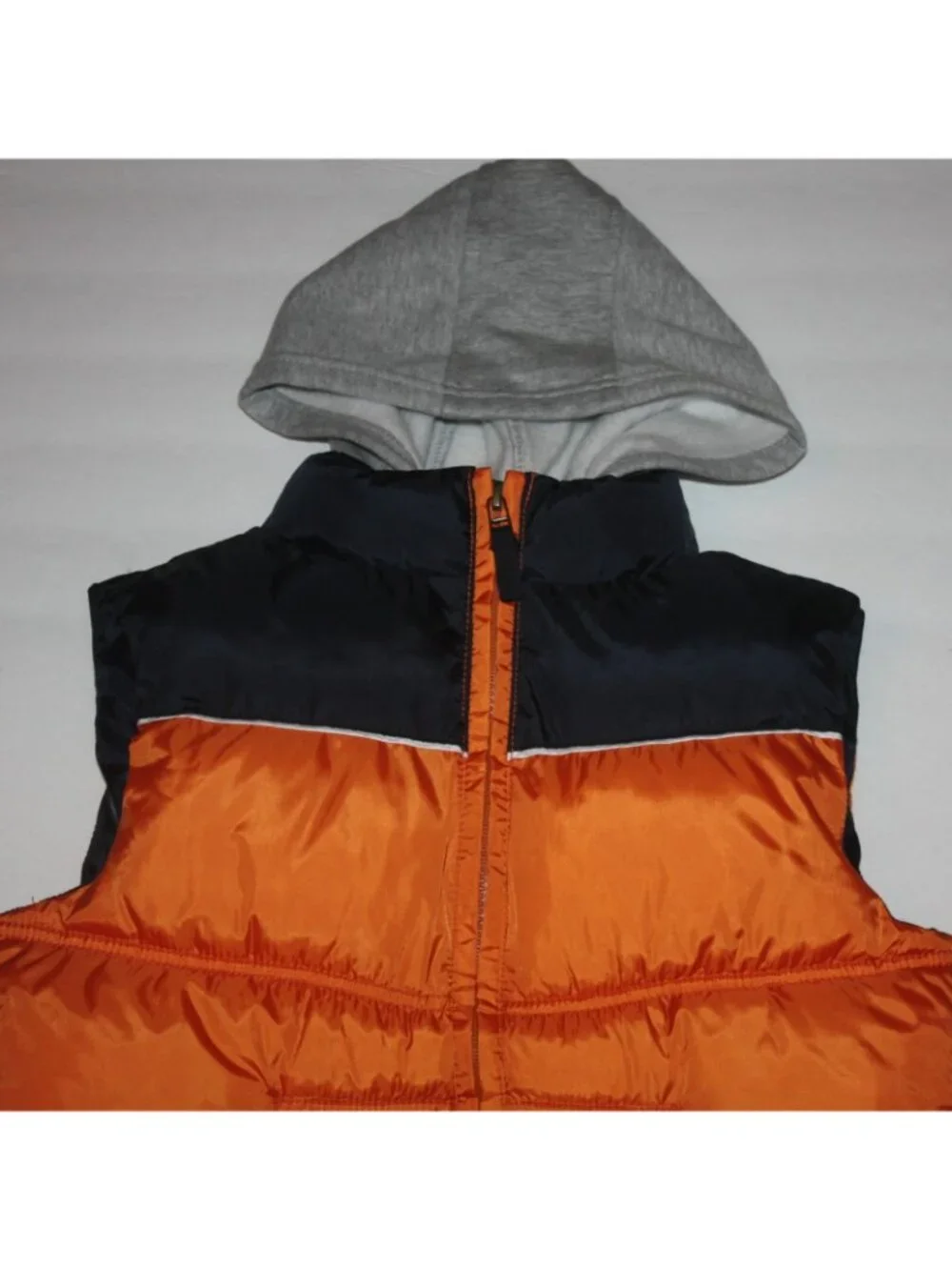 Gymboree Football Champ Boy's Bright Orange Hooded Puffer Vest size Medium 7-8